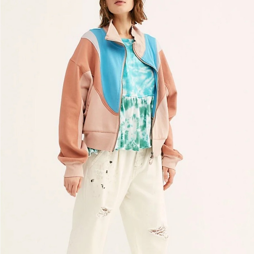 Free People Colorblock Zip up Jacket